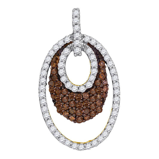 0.75 Ctw Natural Diamond Brown White Oval Pendant in 10k Yellow Gold