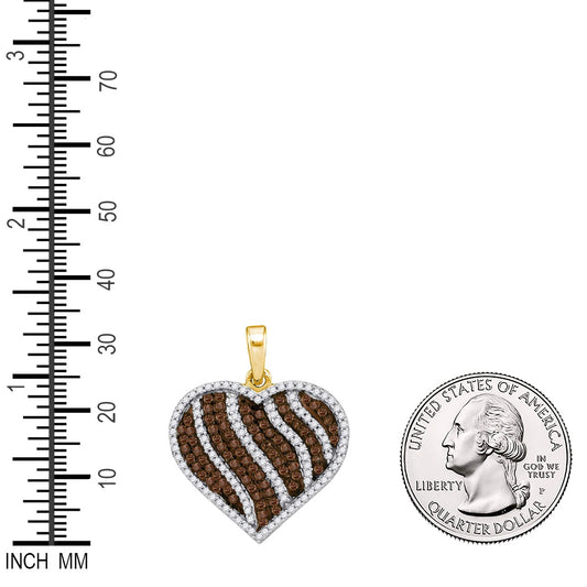 1.5 Ctw Natural Diamond Brown White Heart Pendant in 10k Yellow Gold