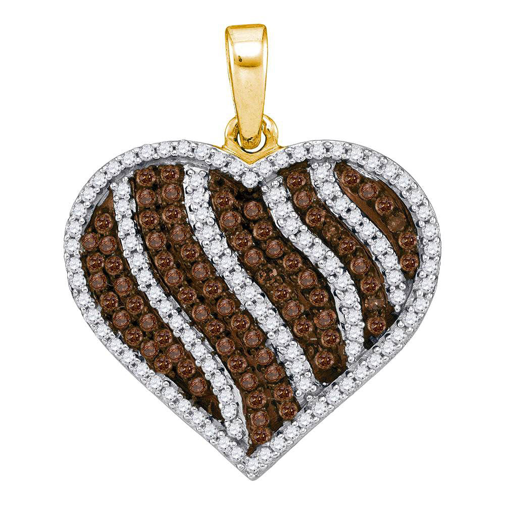 1.5 Ctw Natural Diamond Brown White Heart Pendant in 10k Yellow Gold