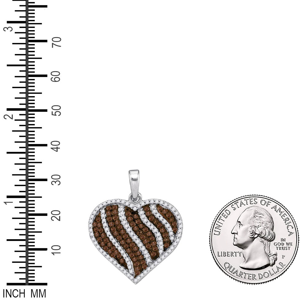 1.5 Ctw Natural Diamond Brown White Heart Pendant in 10k White Gold