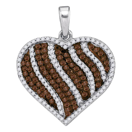 1.5 Ctw Natural Diamond Brown White Heart Pendant in 10k White Gold