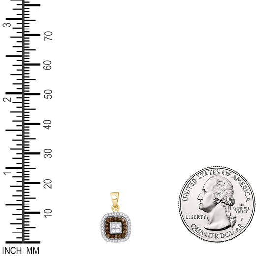 0.35 Ctw Natural Diamond Brown Chocolate Rounded Edge Pendant in 10k Yellow Gold