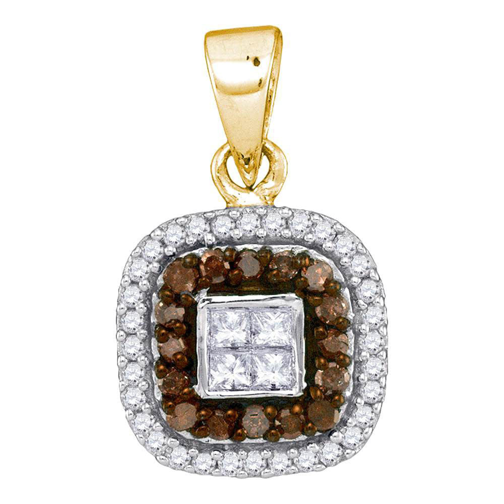 0.35 Ctw Natural Diamond Brown Chocolate Rounded Edge Pendant in 10k Yellow Gold