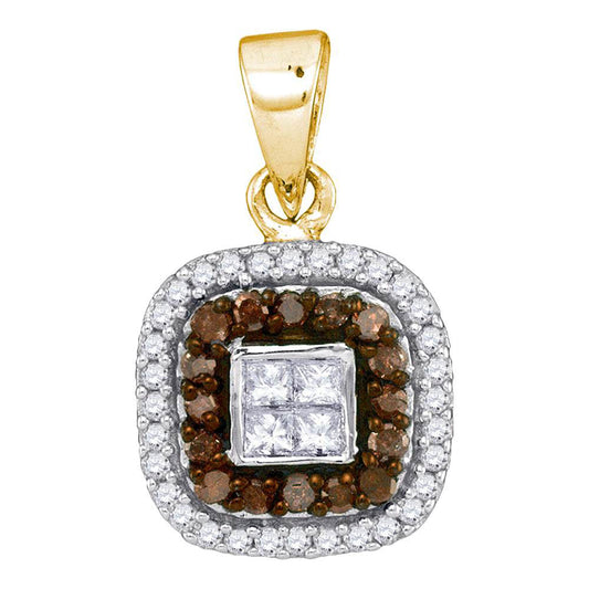 0.35 Ctw Natural Diamond Brown Chocolate Rounded Edge Pendant in 10k Yellow Gold