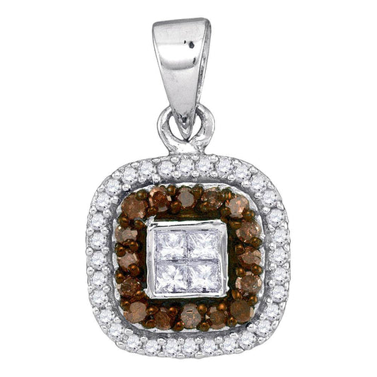 0.35 Ctw Natural Diamond Brown Chocolate Rounded Edge Pendant in 10k White Gold