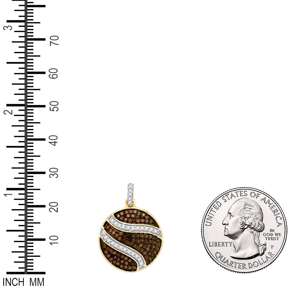 0.75 Ctw Natural Diamond Brown White Round Shaped Pendant in 10k Yellow Gold