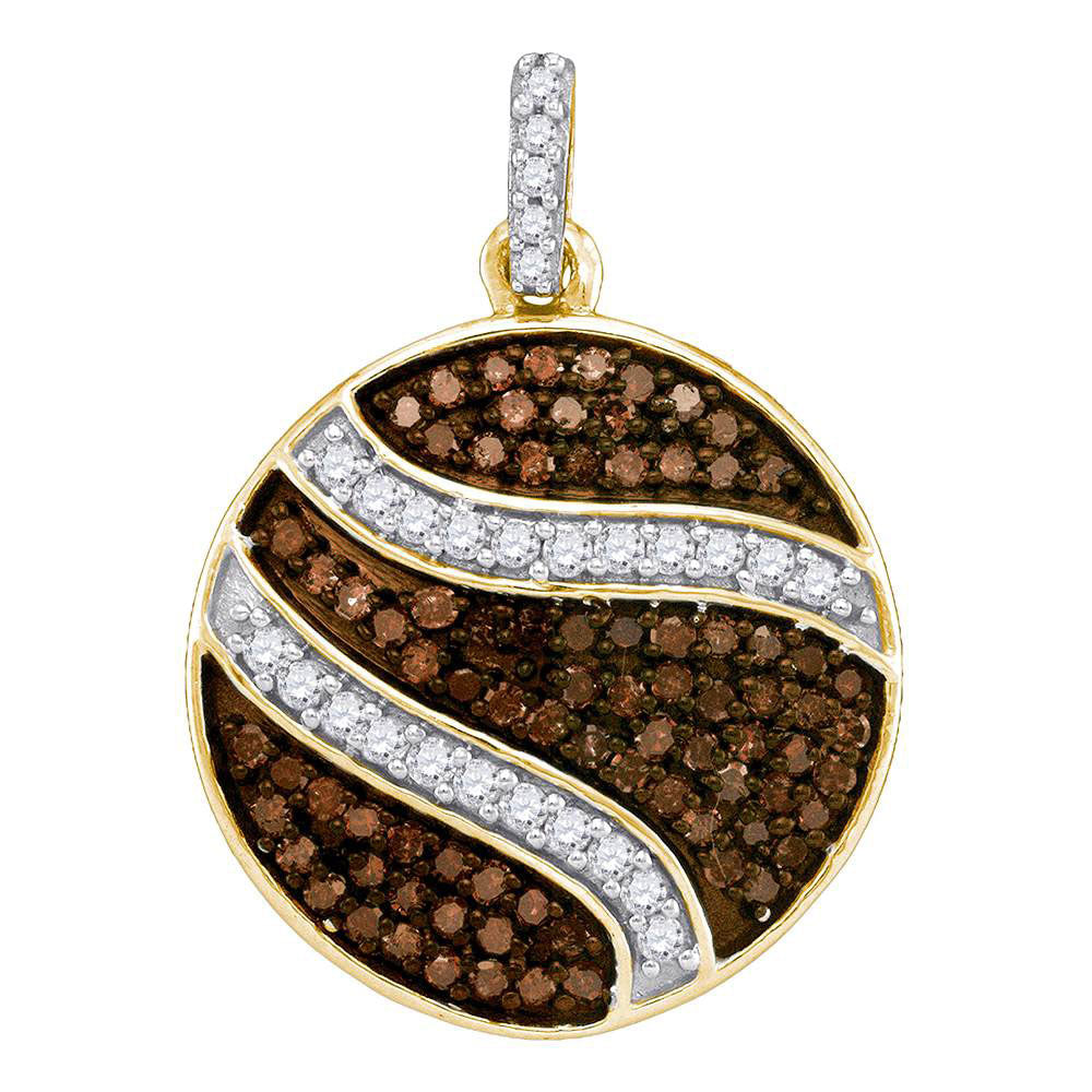 0.75 Ctw Natural Diamond Brown White Round Shaped Pendant in 10k Yellow Gold
