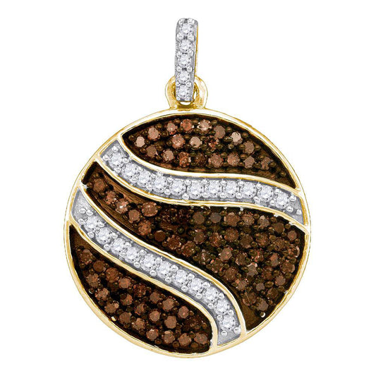 0.75 Ctw Natural Diamond Brown White Round Shaped Pendant in 10k Yellow Gold