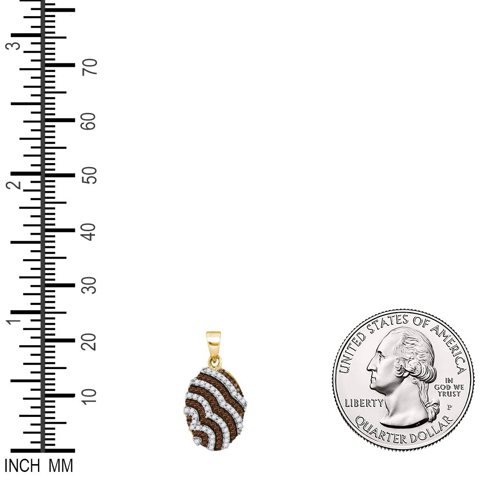 0.33 Ctw Natural Diamond Brown White Oval Shaped Pendant in 10k Yellow Gold