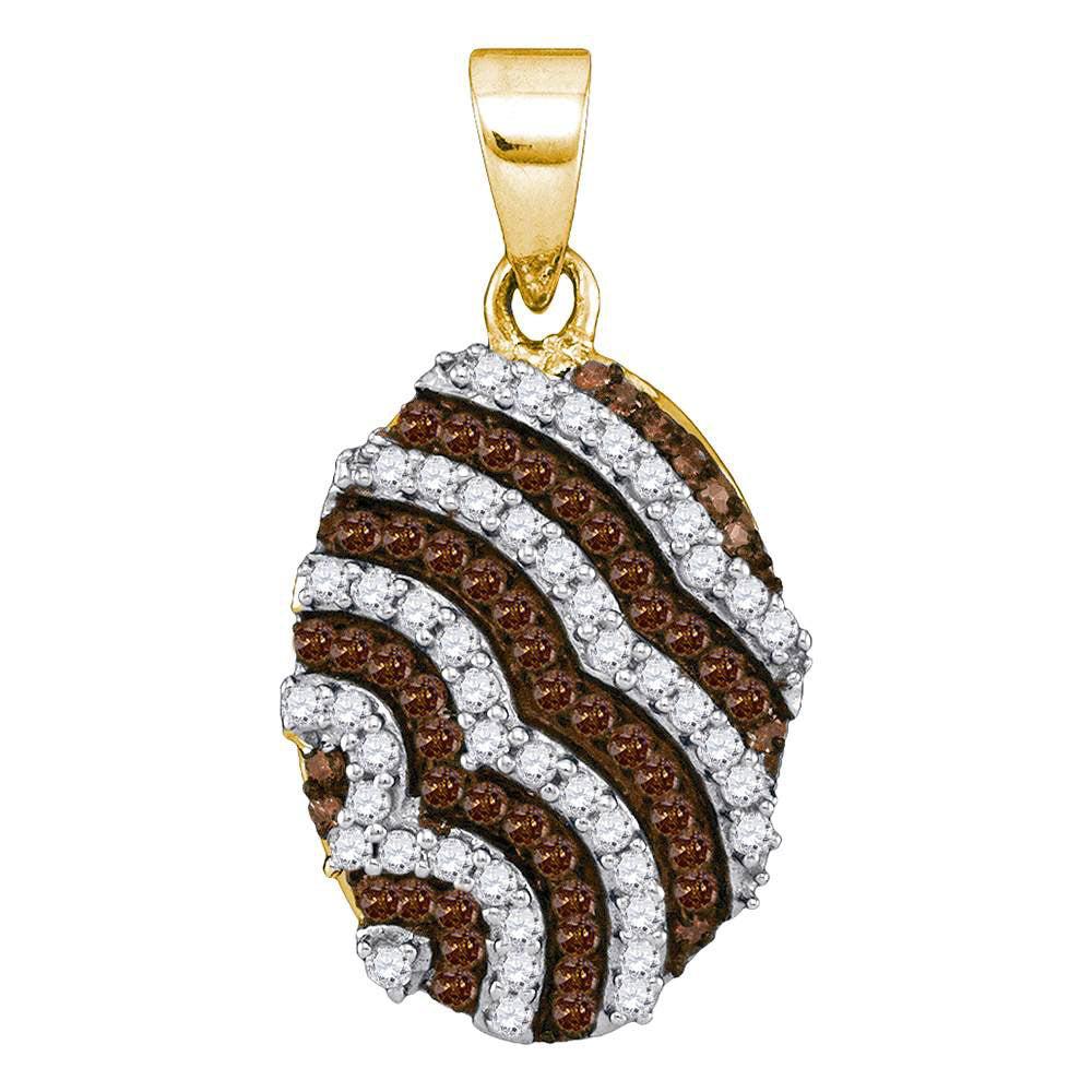0.33 Ctw Natural Diamond Brown White Oval Shaped Pendant in 10k Yellow Gold