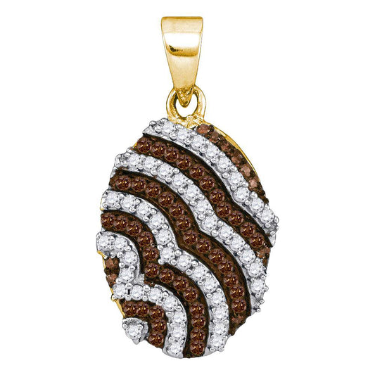 0.33 Ctw Natural Diamond Brown White Oval Shaped Pendant in 10k Yellow Gold