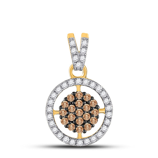 0.5 Ctw Natural Diamond Brown Chocolate Halo Circle Round Shaped Pendant in 10k Yellow Gold