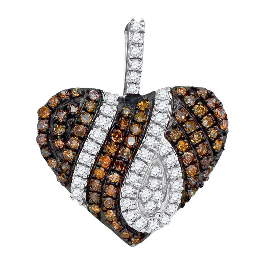 0.33 Ctw Natural Diamond Brown Chocolate Cluster Heart Pendant in 10k White Gold