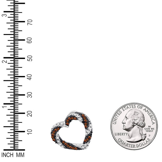 0.17 Ctw Natural Diamond Brown White Open Heart Pendant in 10k White Gold