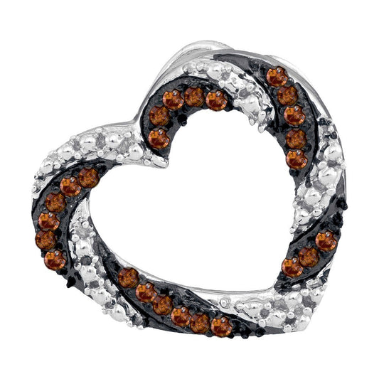 0.17 Ctw Natural Diamond Brown White Open Heart Pendant in 10k White Gold
