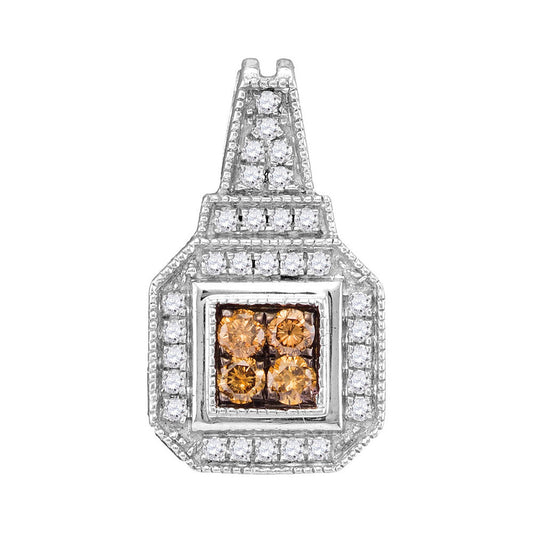 0.35 Ctw Natural Diamond Brown Chocolate Octagon Pendant in 10k White Gold