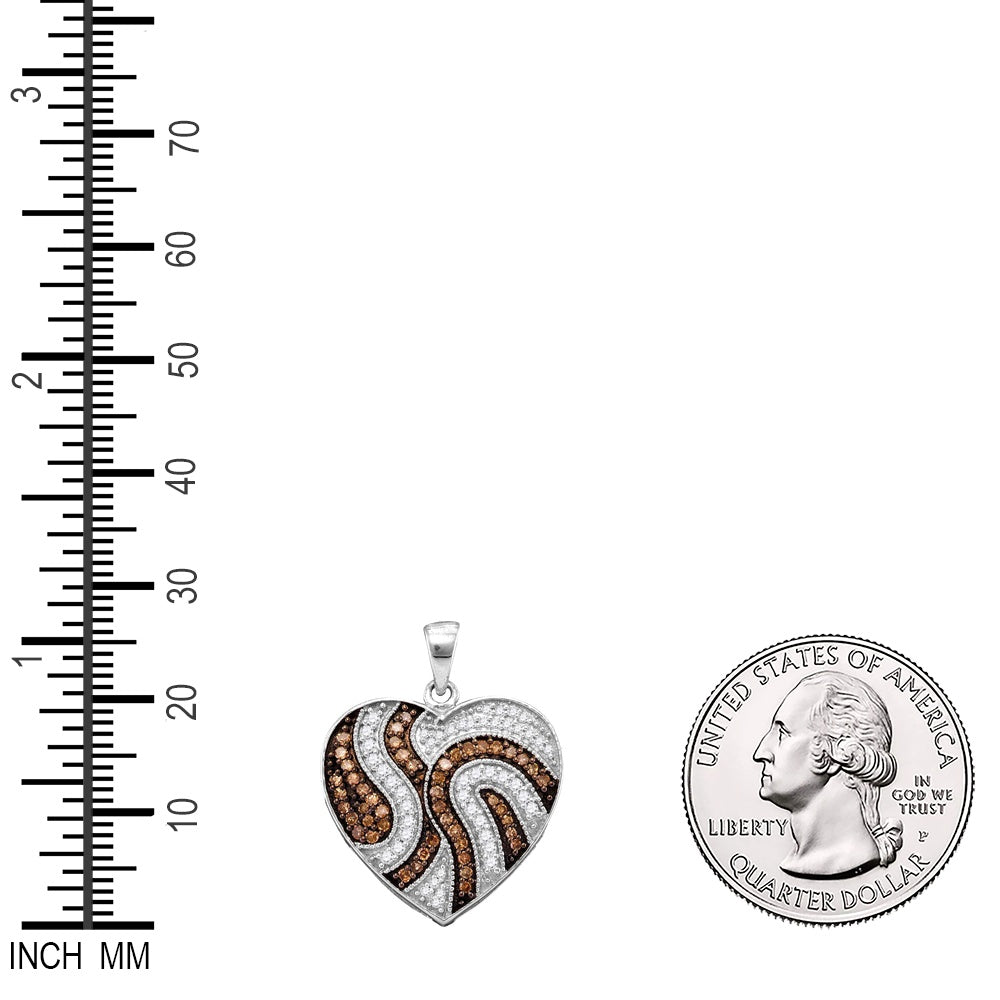 0.5 Ctw Natural Diamond Brown White Heart Shaped Pendant in 10k White Gold
