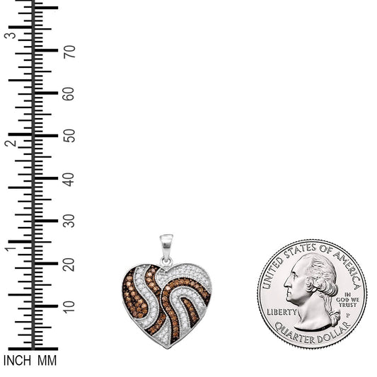0.5 Ctw Natural Diamond Brown White Heart Shaped Pendant in 10k White Gold
