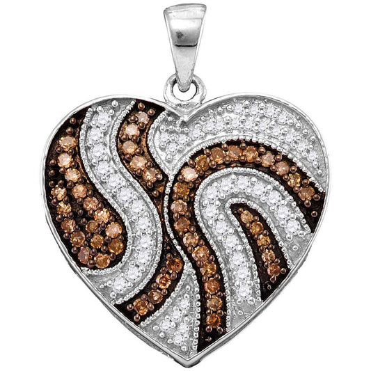 0.5 Ctw Natural Diamond Brown White Heart Shaped Pendant in 10k White Gold