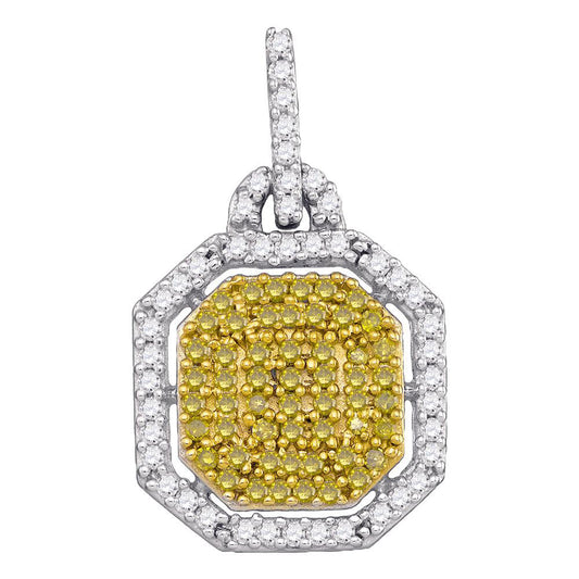 0.51 Ctw Natural Diamond Yellow Octagone Gift Pendant in 10k White Gold