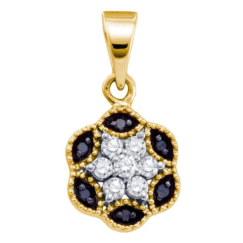 0.22 Ctw Natural Diamond Black Diamond Clover Flower Pendant in 10k Yellow Gold