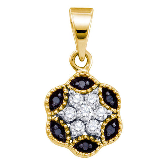 0.22 Ctw Natural Diamond Black Diamond Clover Flower Pendant in 10k Yellow Gold