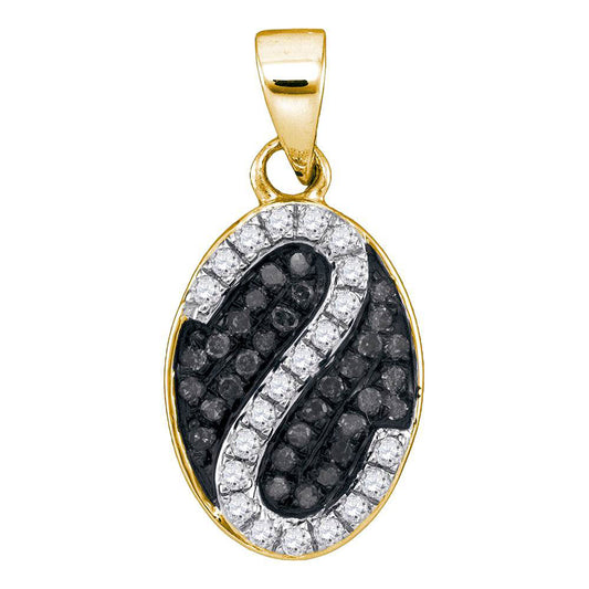 0.25 Ctw Natural Diamond Black White Yin Yan Goodluck Pendant in 10k Yellow Gold