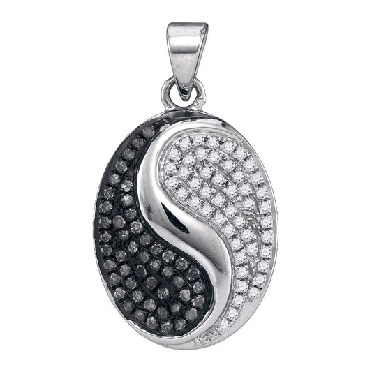 0.33 Ctw Natural Diamond Black and White Oval Ying Yang Pendant in 10k White Gold