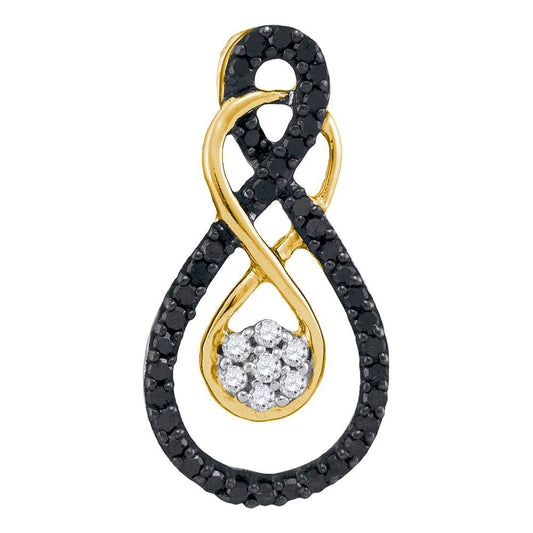 0.26 Ctw Natural Diamond Black White Double Infinity Pendant in 10k Yellow Gold