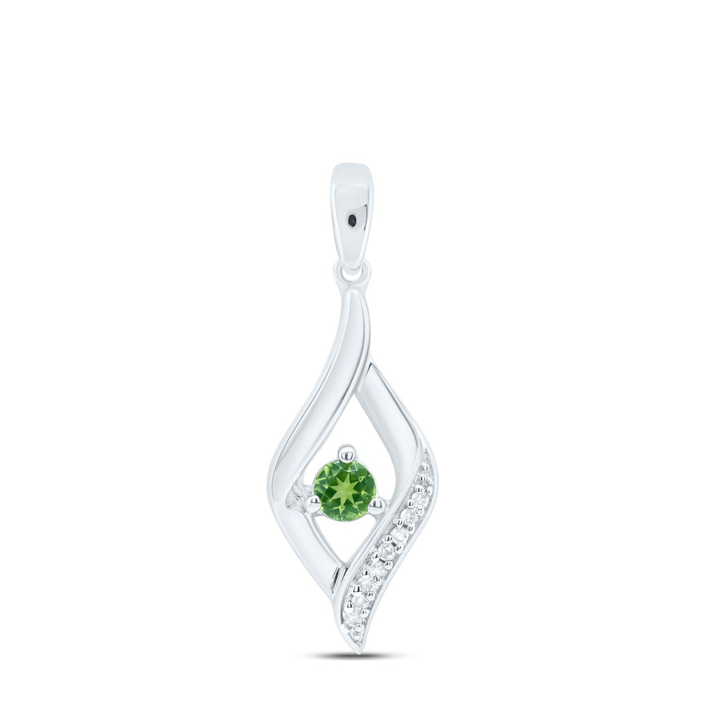 0.2 Ctw Natural Diamond Peridot and Diamond Accent Twist Pendant in Sterling Silver