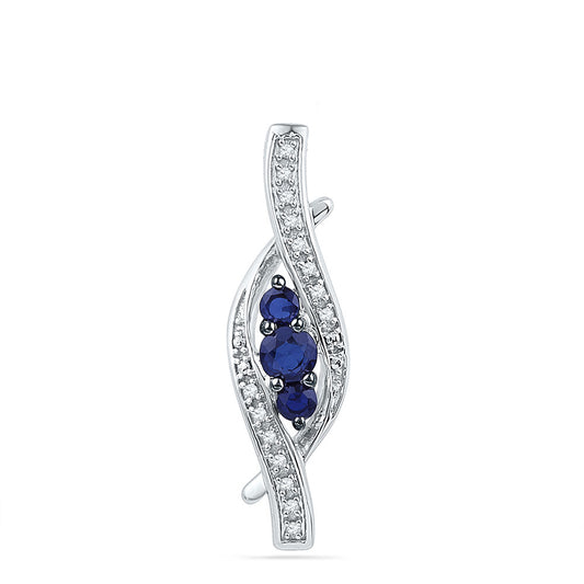 0.06 Ctw Natural Diamond Blue Sapphire Twisted  Pendant in Sterling Silver