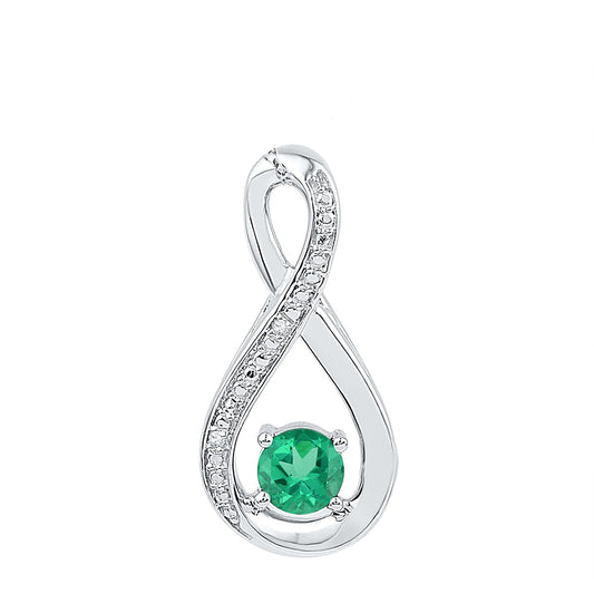 0.56 Ctw Natural Diamond Green Teardrop Pendant in Sterling Silver