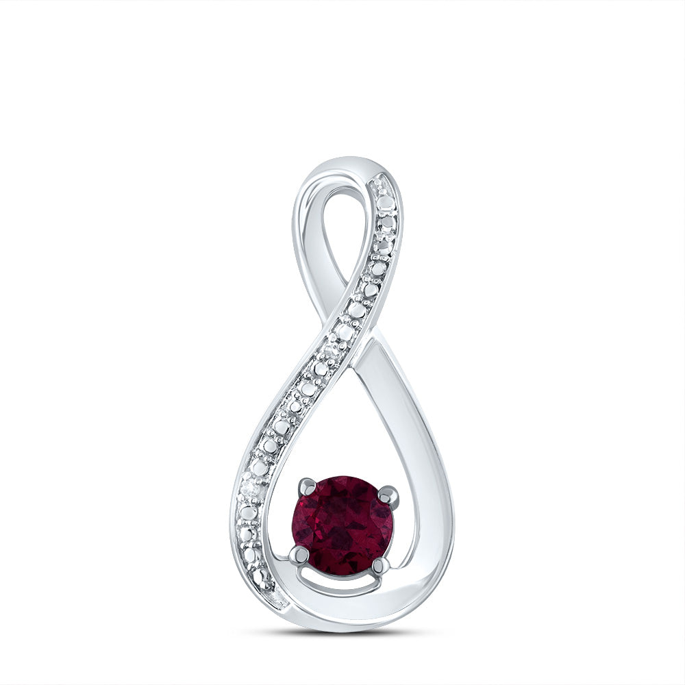 0.61 Ctw Natural Diamond Red Infinity Pendant in Sterling Silver