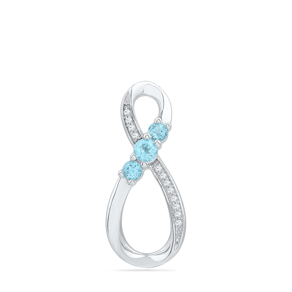 0.34 Ctw Natural Diamond Light Blue Infinity Pendant in Sterling Silver