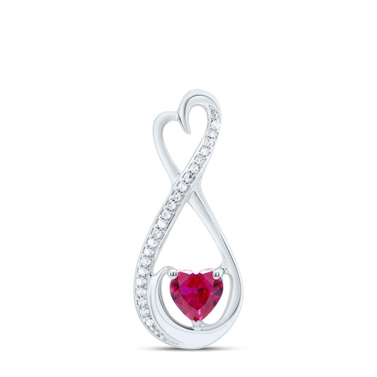 0.67 Ctw Natural Diamond Red Heart Infinity Pendant in Sterling Silver