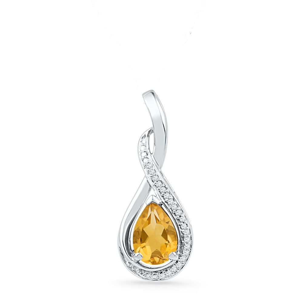 1.16 Ctw Natural Diamond Yellow Teardrop Pendant in Sterling Silver