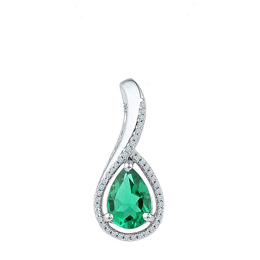 2.02 Ctw Natural Diamond Green Teardrop Pendant in Sterling Silver