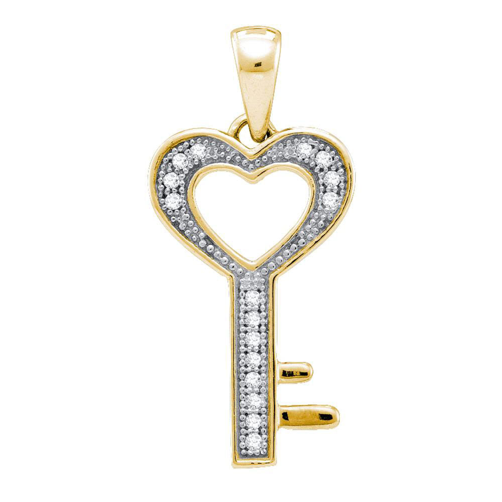 0.05 Ctw Natural Diamond Open Heart Key Pendant in Yellow-tone Sterling Silver