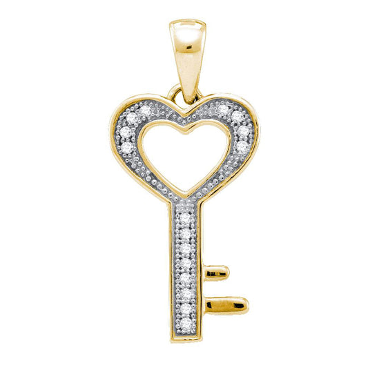 0.05 Ctw Natural Diamond Open Heart Key Pendant in Yellow-tone Sterling Silver
