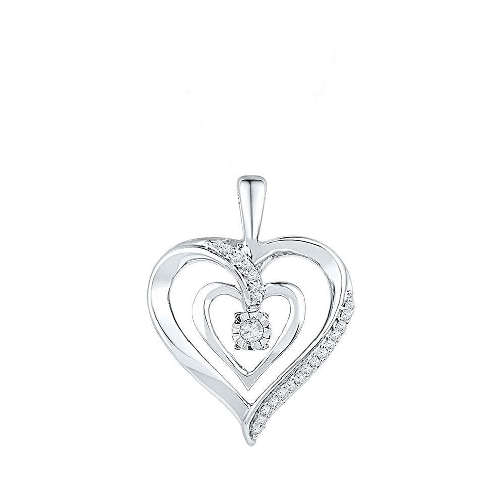 0.11 Ctw Natural Diamond Open Heart Pendant in Sterling Silver