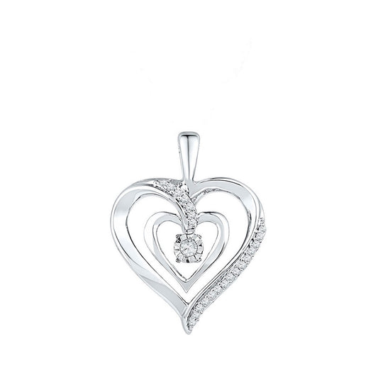 0.11 Ctw Natural Diamond Open Heart Pendant in Sterling Silver