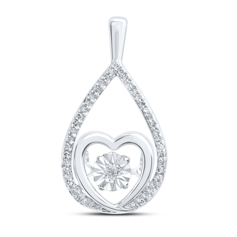 0.13 Ctw Natural Diamond Open Teardrop Heart Center Pendant in Sterling Silver