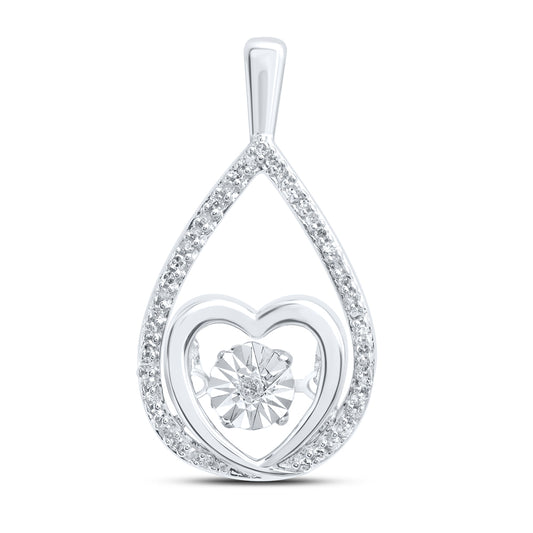 0.13 Ctw Natural Diamond Open Teardrop Heart Center Pendant in Sterling Silver
