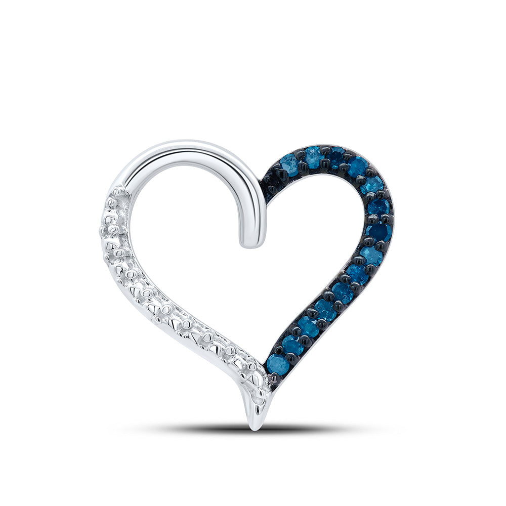 0.1 Ctw Natural Diamond Blue Diamond Open Heart Pendant in Sterling Silver