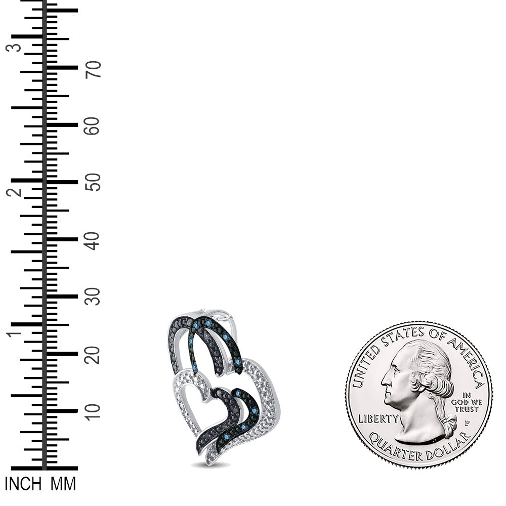 0.05 Ctw Natural Diamond Blue BW Open 3 Triple Heart Pendant in Sterling Silver