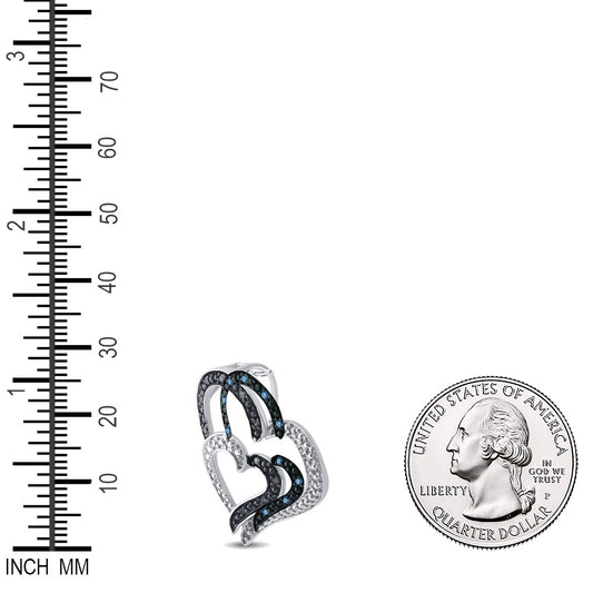 0.05 Ctw Natural Diamond Blue BW Open 3 Triple Heart Pendant in Sterling Silver