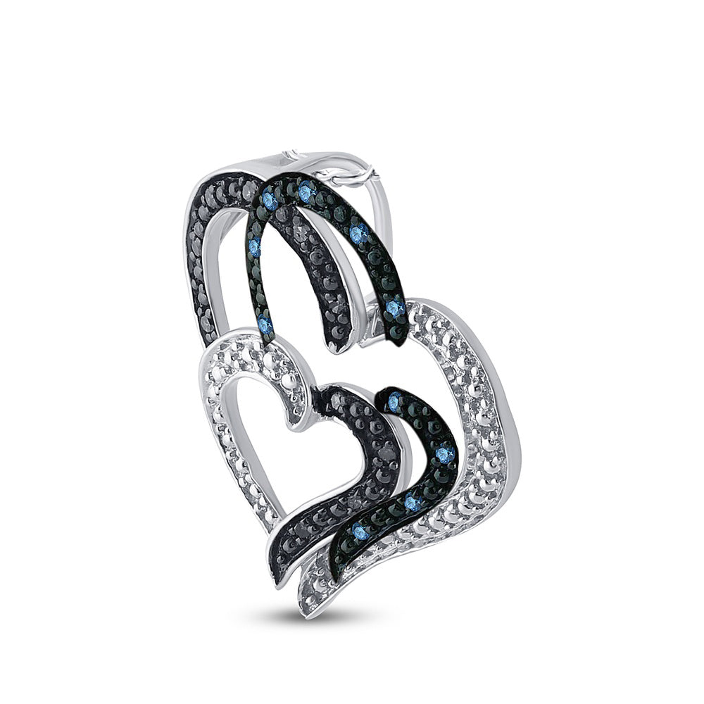 0.05 Ctw Natural Diamond Blue BW Open 3 Triple Heart Pendant in Sterling Silver