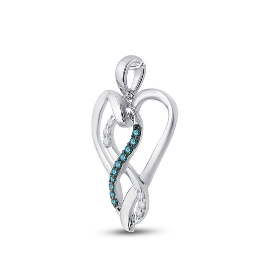 0.1 Ctw Natural Diamond Green Open Heart Infinity Pendant in Sterling Silver