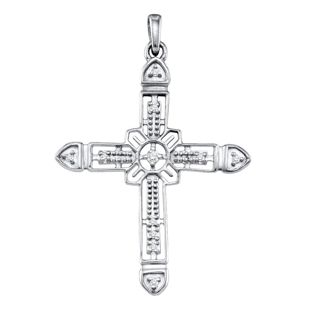 0.05 Ctw Natural Diamond Cross Religious Pendant in Sterling Silver