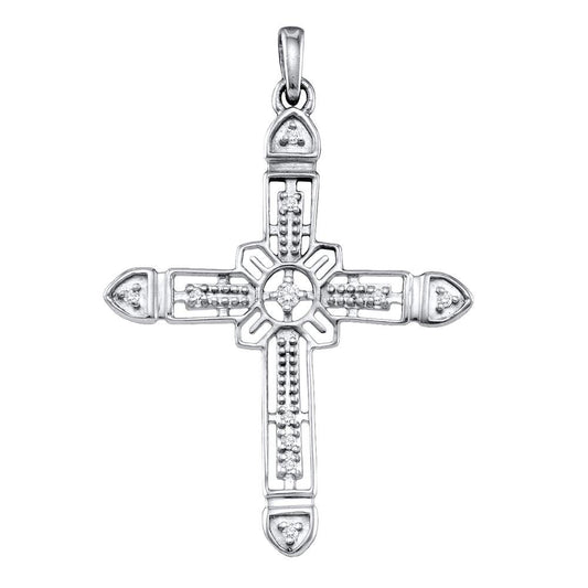 0.05 Ctw Natural Diamond Cross Religious Pendant in Sterling Silver